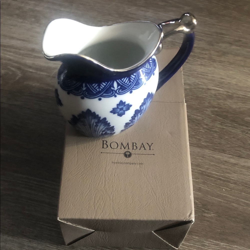 Bombay Blue and White Porcelain Creamer with Silver Accent
